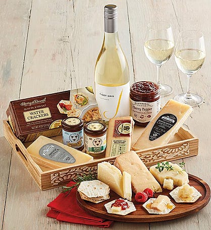 Vintner&#39;s Choice Cheese and Honey Tray with Wine